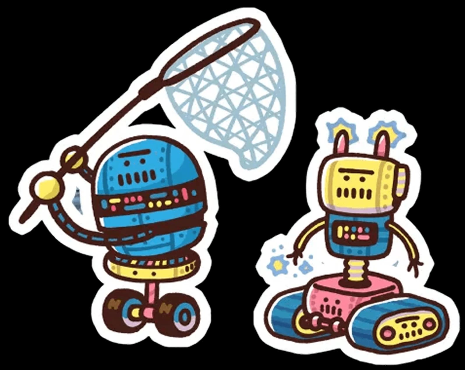 捕獲ネットを構える看守ロボット2体